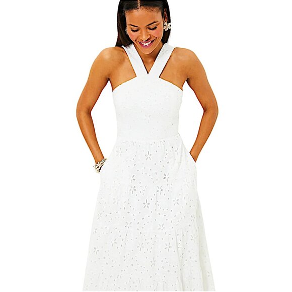 Lilly Pulitzer Jenette Midi Dress in Resort White/Sealife Eyelet NWT - Size 6 - Picture 3 of 9